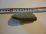 Эпидотизированная галька песчаника (эпидот – минерал, придающий породе зеленый цвет). Вы совершенно правы, что по трещинам образовались прожилки кальцита.