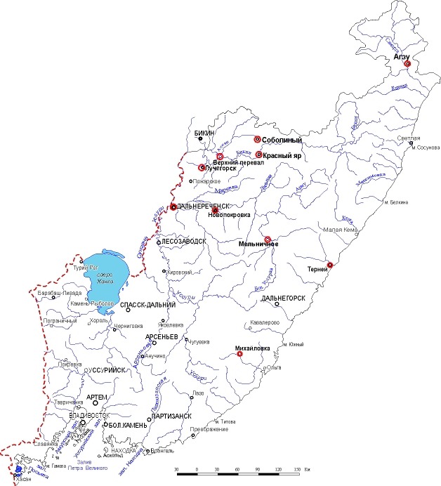 Географическая карта приморского края с реками и озерами с названиями